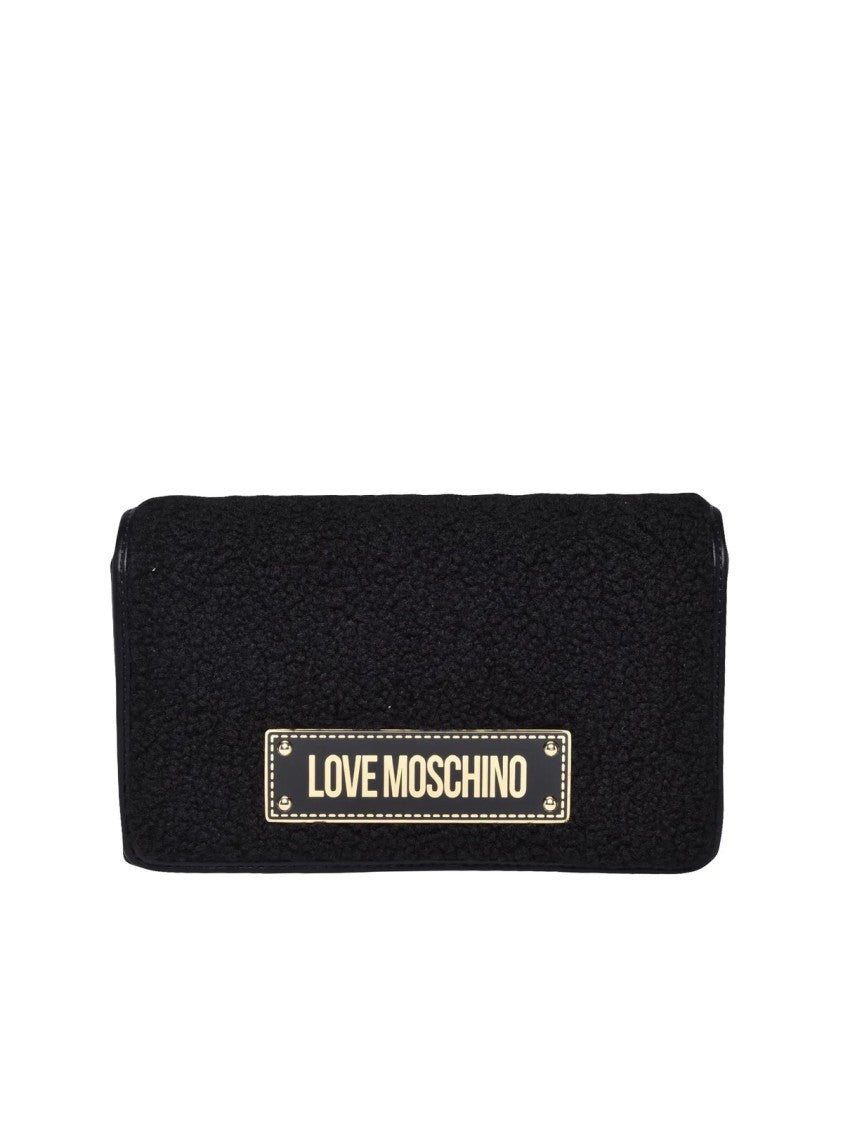 Love Moschino Plush Textured Crossbody Bag With Logo Plaque And Adjustable Strap