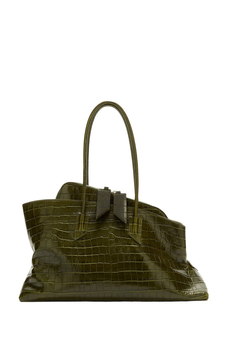 The Attico Deep Olive Green Crocodile-Embossed Tote Bag
