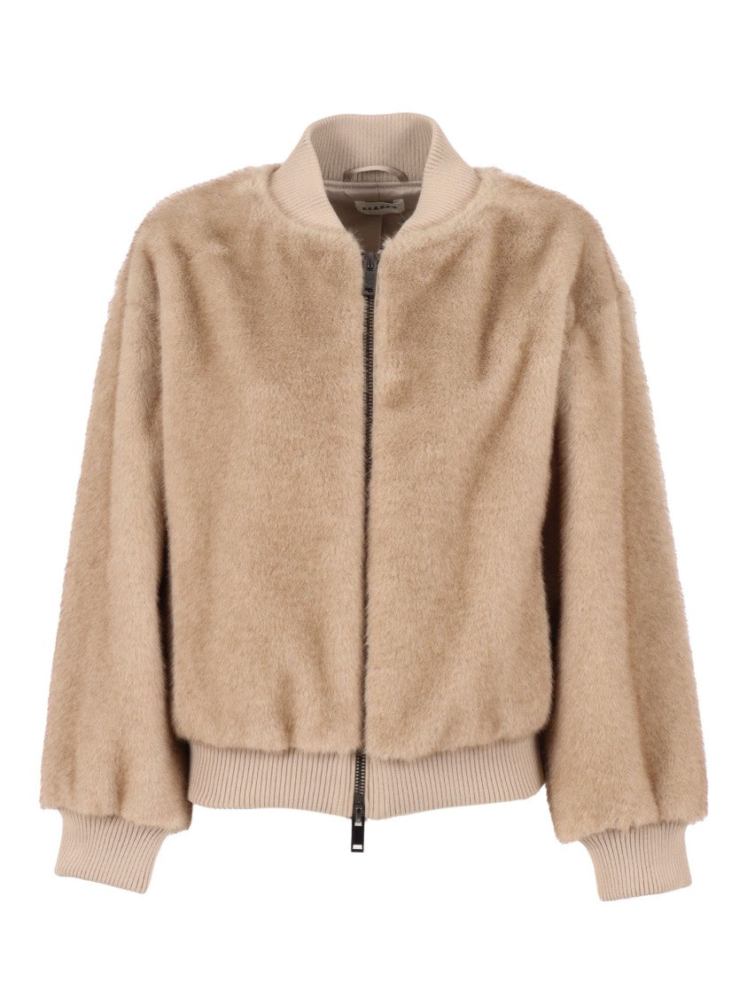P.A.R.O.S.H. Beige Faux Fur Bomber Jacket