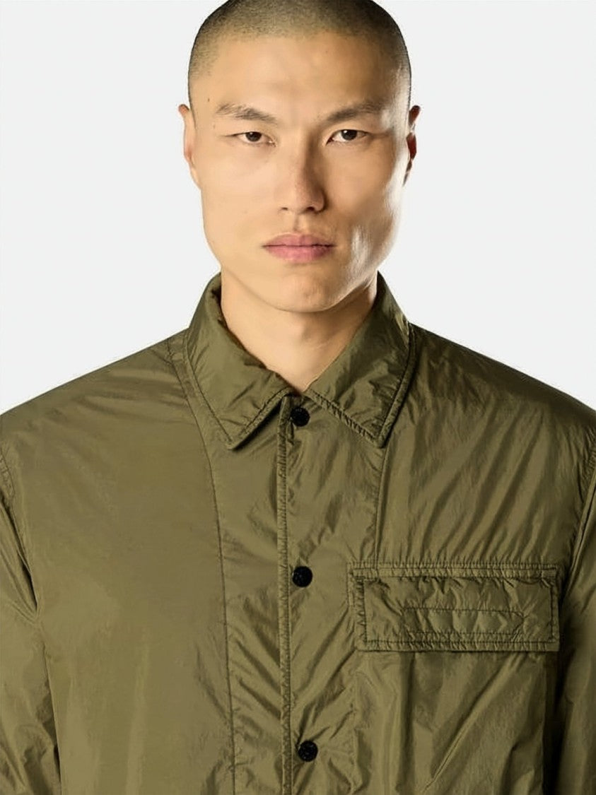 Stone Island Crinkled Texture Padded Overshirt With Signature Patch