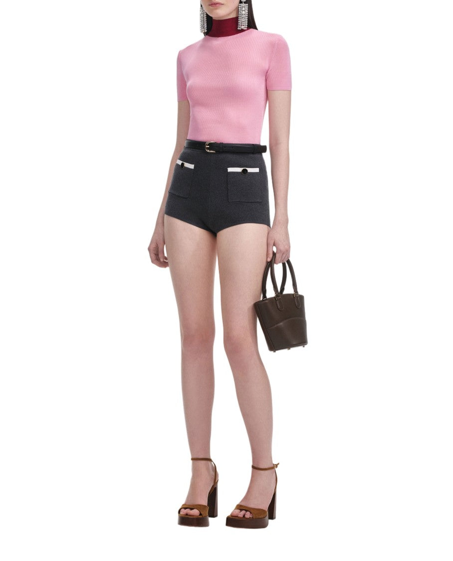 Self-Portrait High-Waisted Knit Shorts With Contrasting Pocket Trim