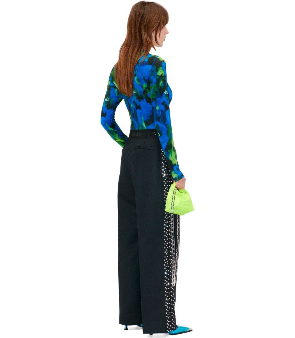 Stine Goya Ciara Black Wide Leg Pants With Rhinestones