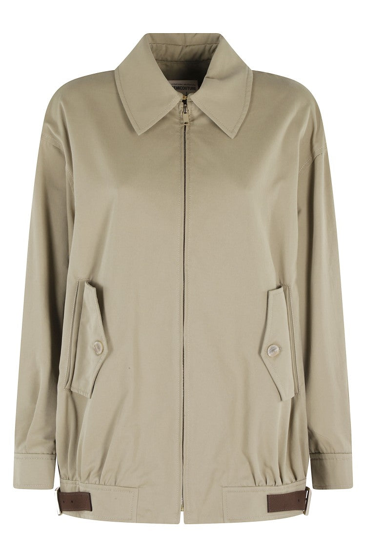 Semi Couture Green Nives Classic Collar Adjustable-Cuff Cotton Bomber Jacket