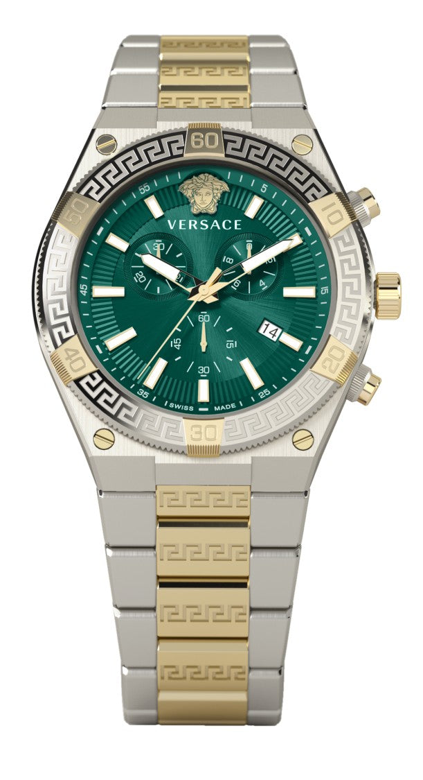 Versace Greca Chrono Chronograph Watch With Bi-Color Stainless Steel Bracelet