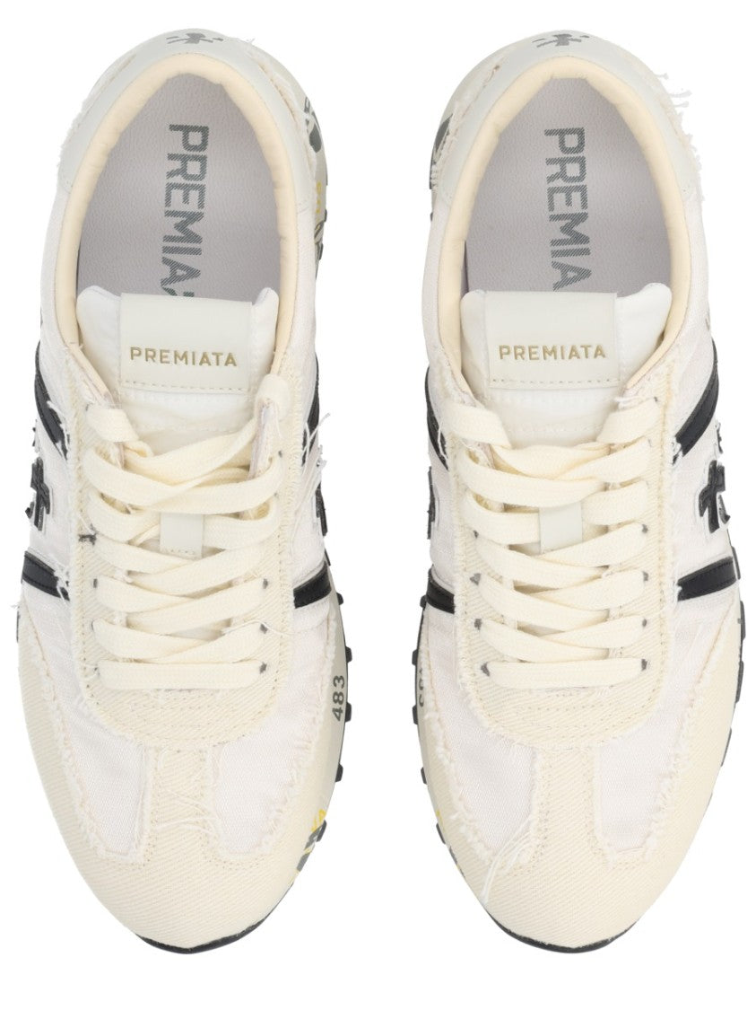 Premiata Lucy Cream Fabric Black Sneakers