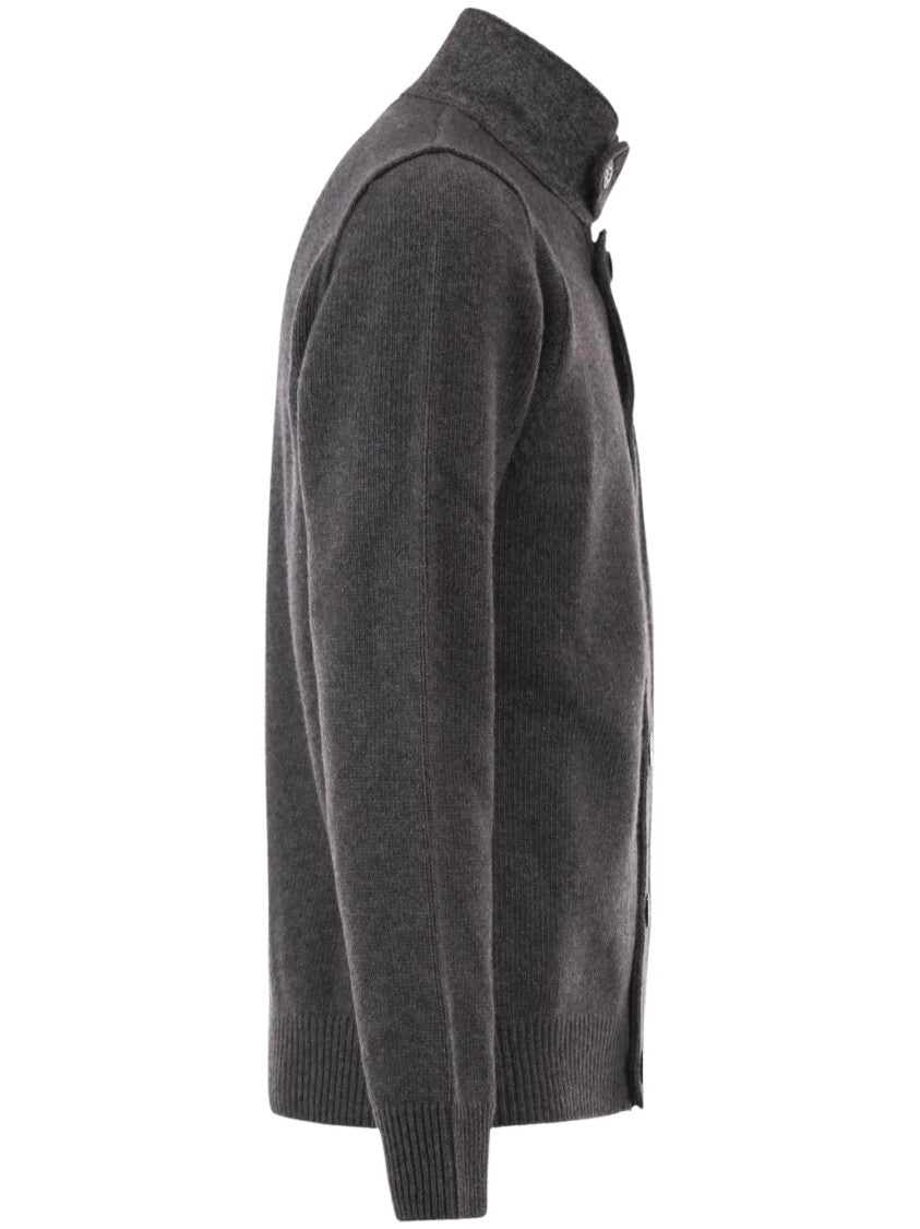 Stone Island Ribbed High-Collar Button-Up Sweater