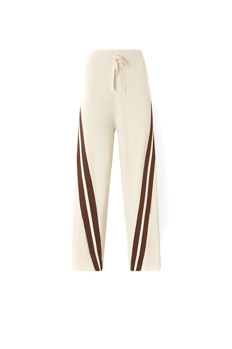Pinko Beige Contrast Diagonal Stripe Viscose-Blend Track Pants