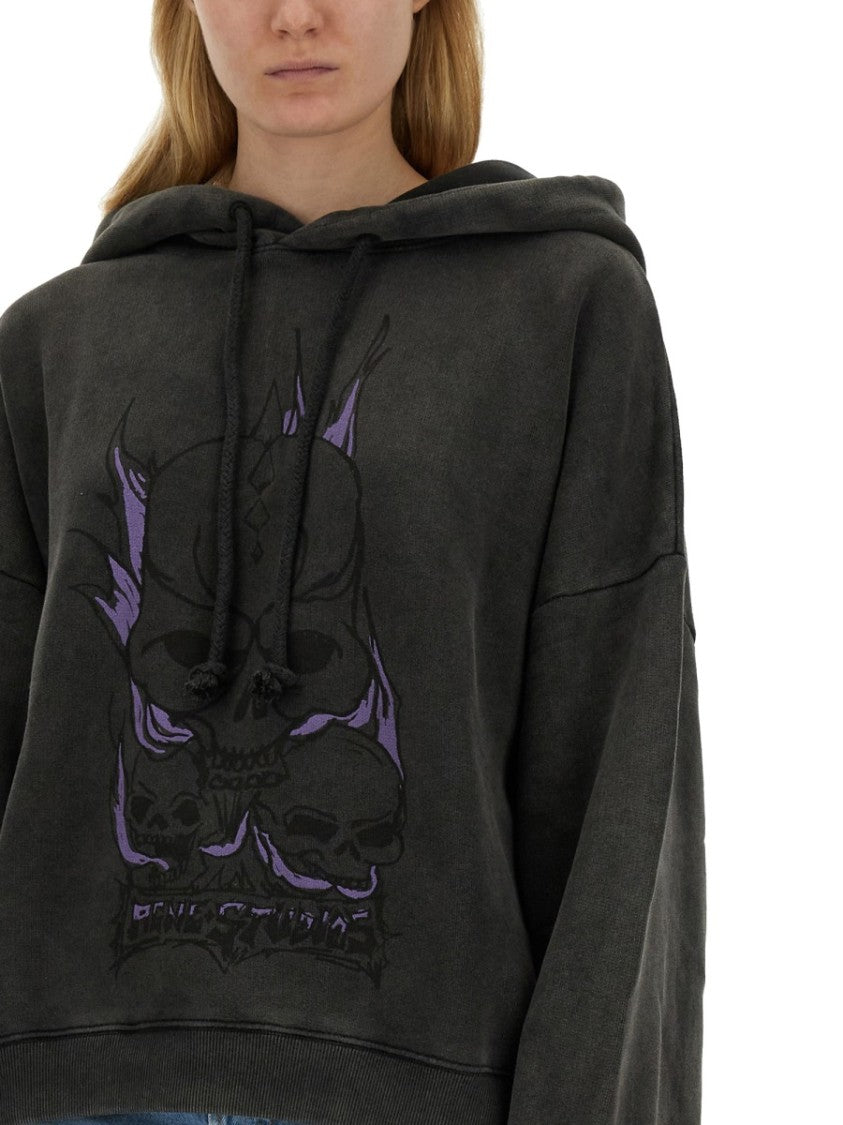Acne Studios Skull Print Oversized Sweatshirt With Dropped Shoulders