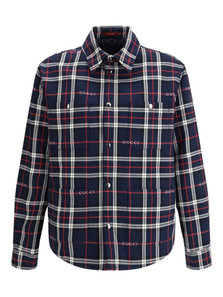 Gucci Classic Plaid Button-Up Jacket With Metallic Accents