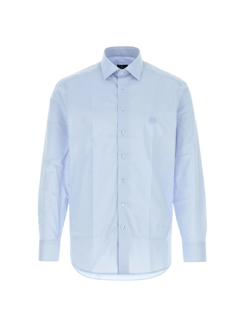 Etro Pastel Blue Stretch Cotton Poplin Shirt With Tonal Embroidery
