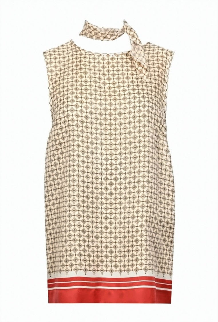Max Mara Geometric Pattern Sleeveless Top With Tie Neck Detail