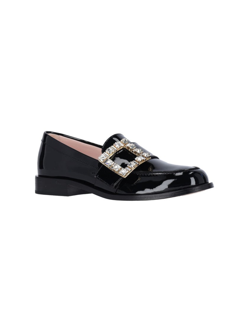 Roger Vivier Slip-On Black Patent Loafers With Crystal Buckle Detail