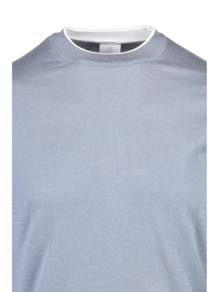 Eleventy Blue Men Cotton Crew Neck Sweater
