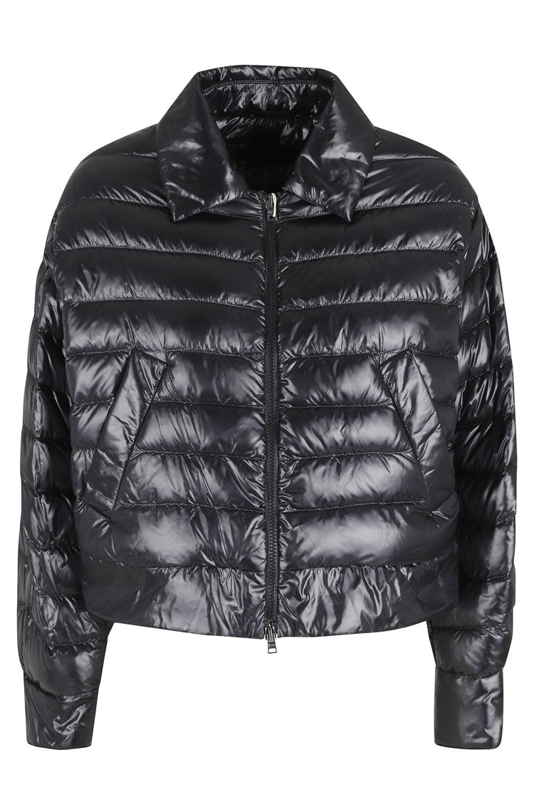 Herno Black Short Shirt-Collar Zip-Front Polyamide Down Jacket
