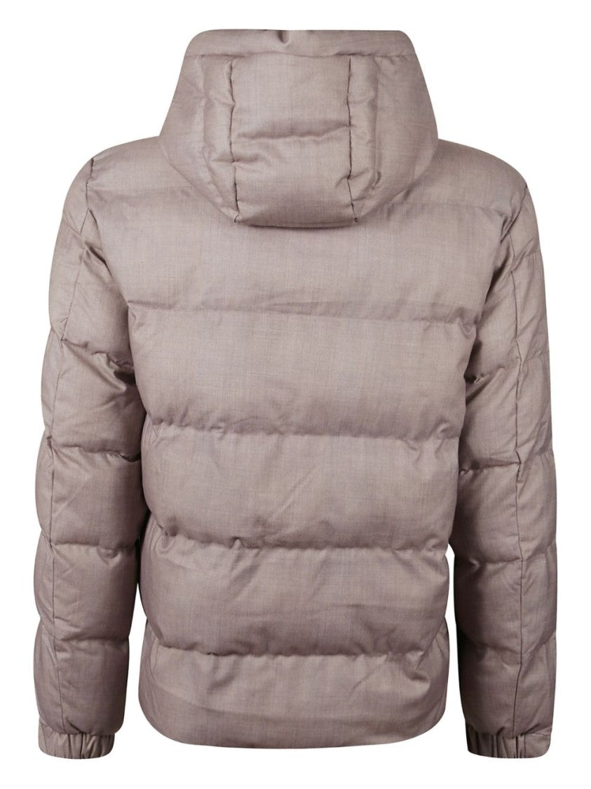 Mc2 Saint Barth Padded Beige Hooded Jacket With Logo Detail And Zip Fastening