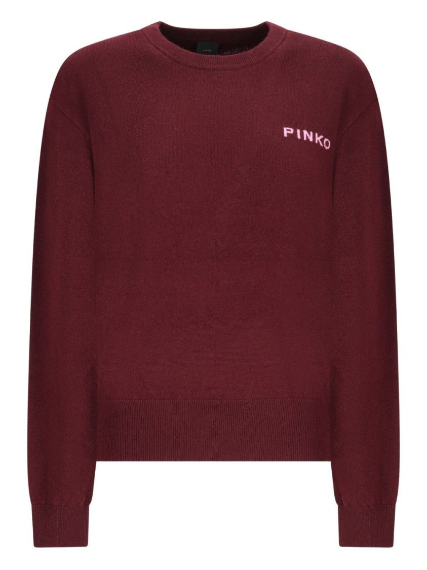 Pinko Bordeaux Wool-Cashmere Blend Knitwear With Logo