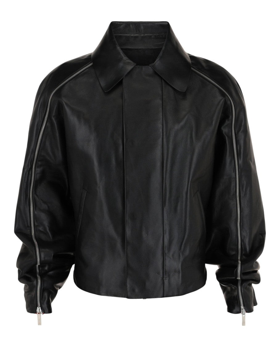 Ferragamo Contrasting Panels Zip Up Leather Jacket