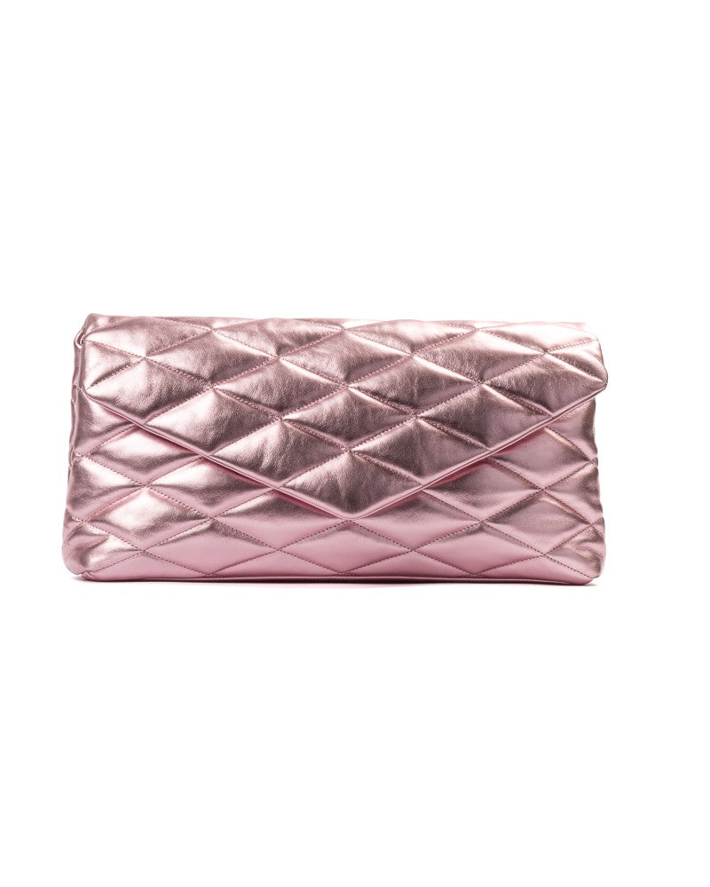 Saint Laurent Sade Puffer Large Metallic Pink Clutch