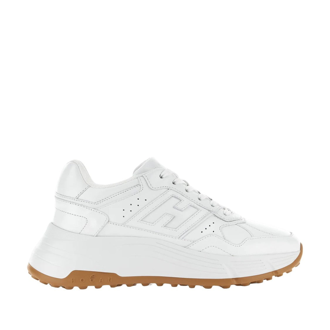 Hogan All-White Lace-Up Sneakers With Embossed Logo