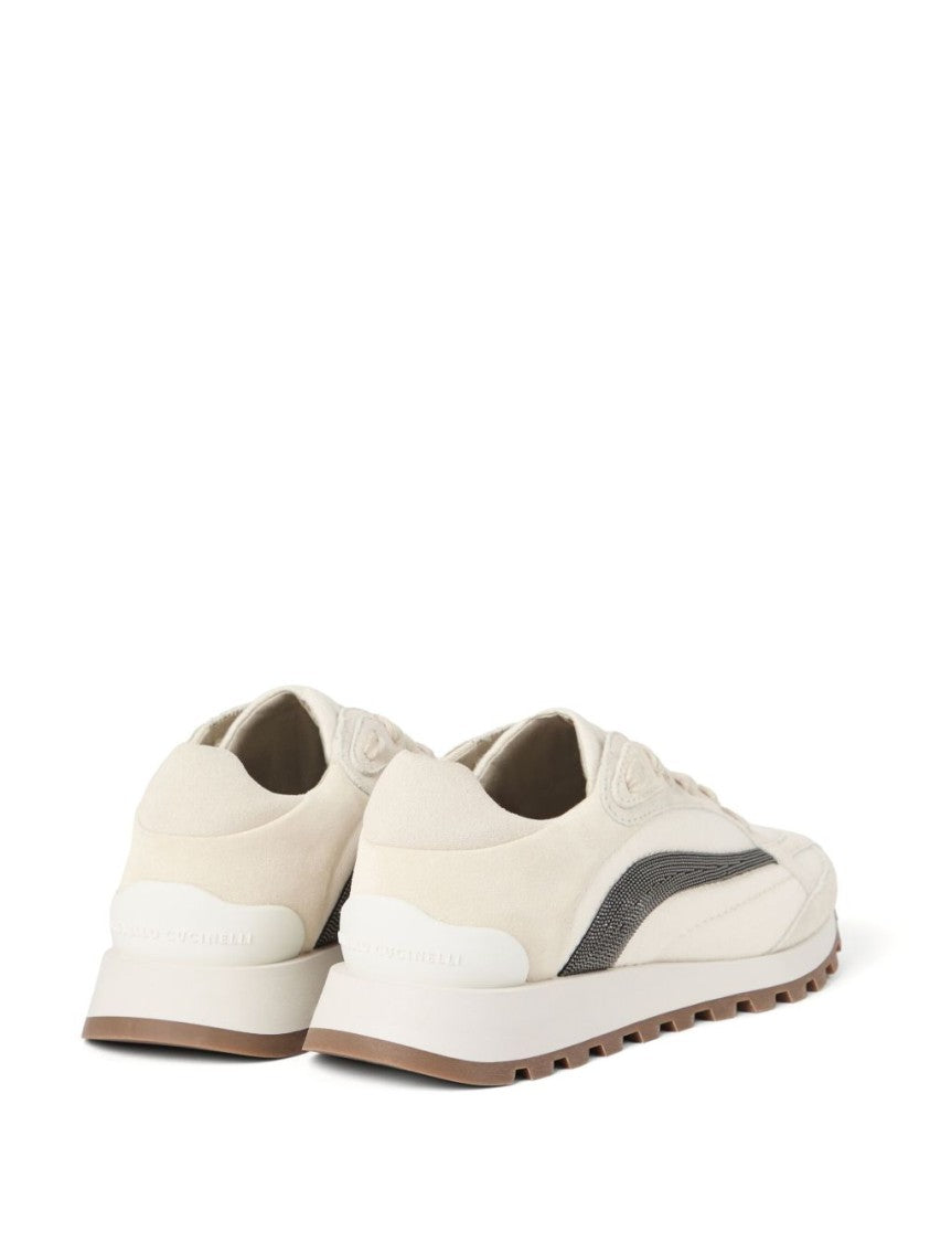 Brunello Cucinelli Panelled White Sneakers With Branded Details