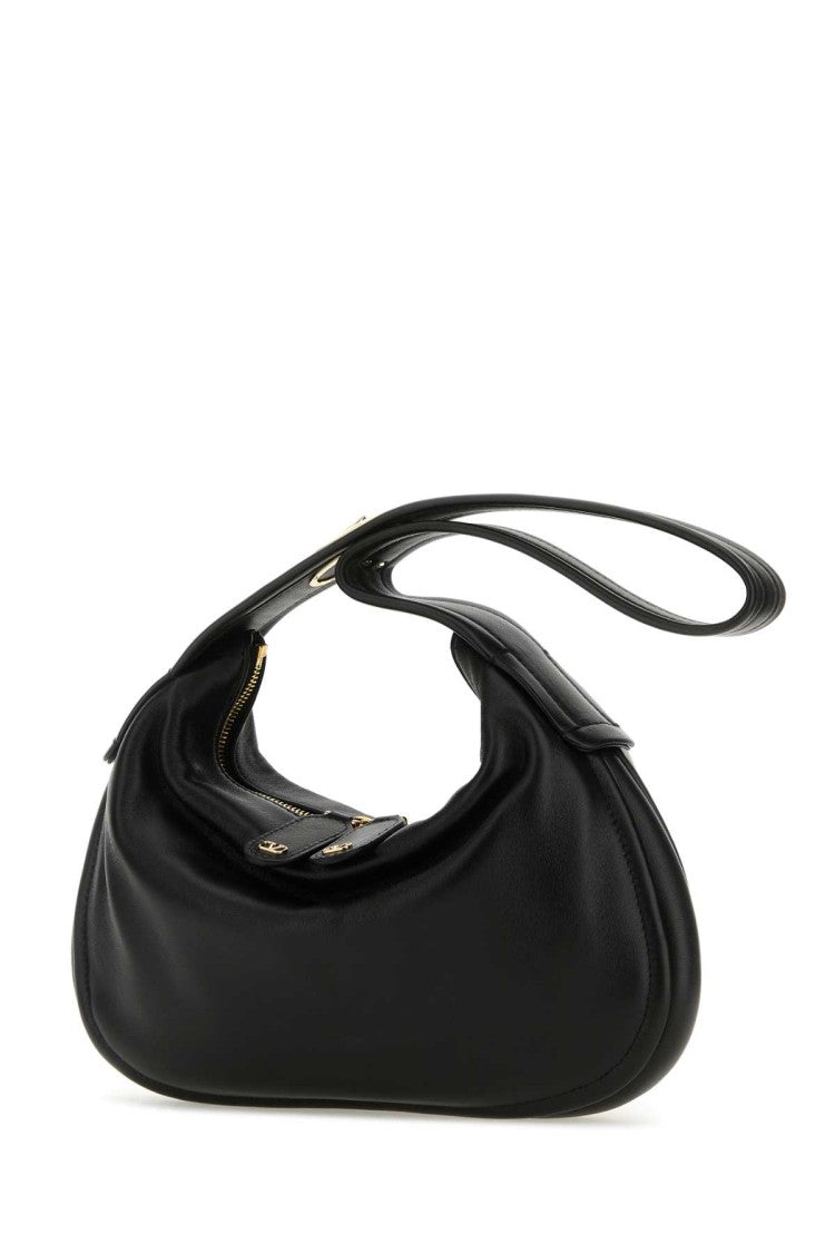 Valentino Garavani Black Nappa Leather Small Go-Hobo Shoulder Bag
