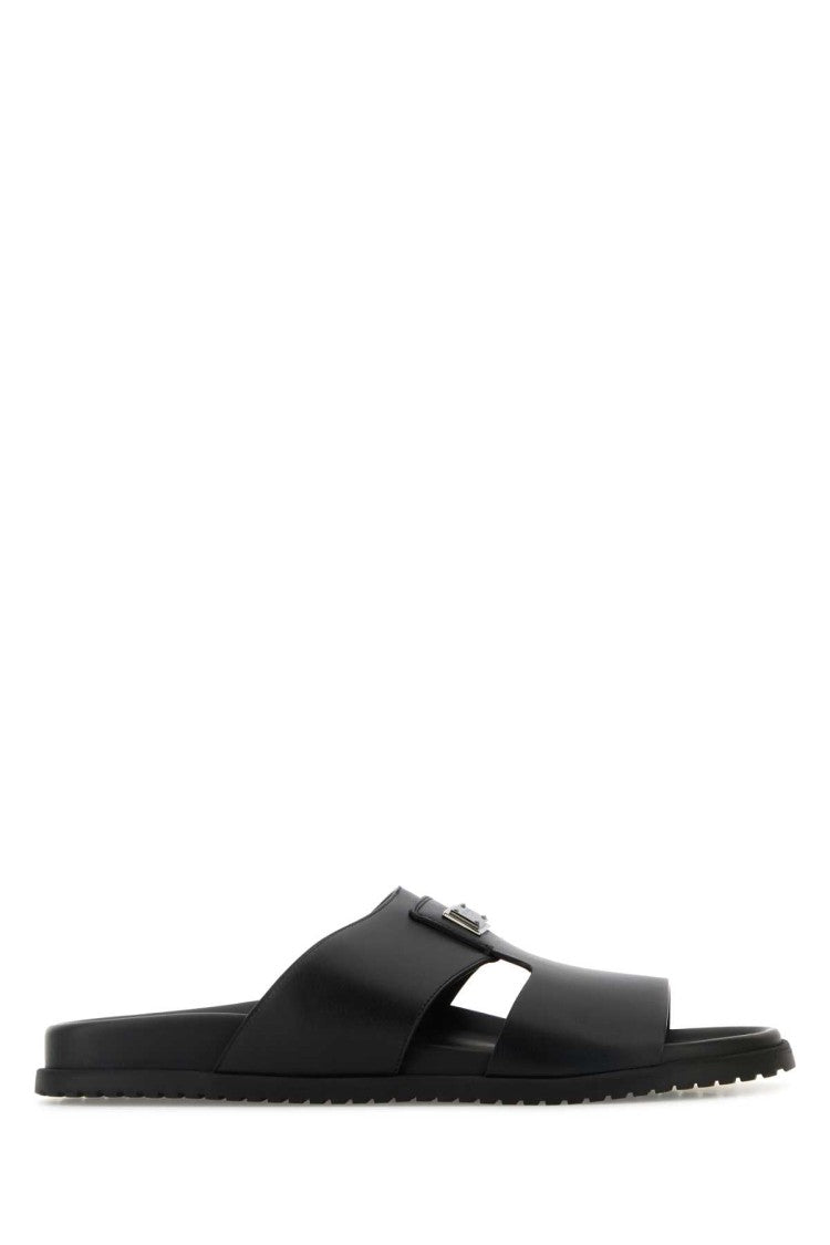 Dolce & Gabbana Black Leather Slippers