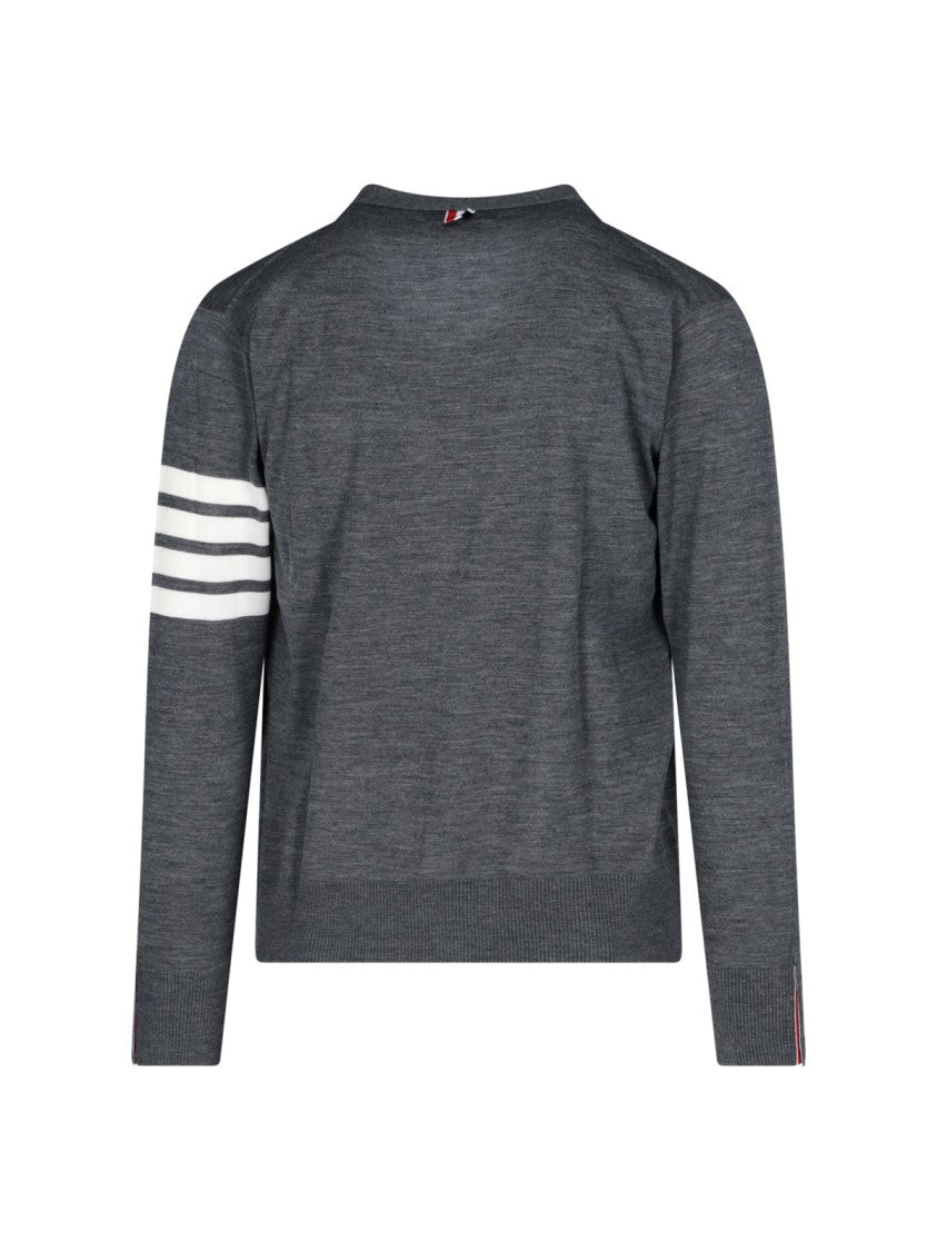 Thom Browne Grey Virgin Wool Cardigan With Iconic 4-Bar Intarsia