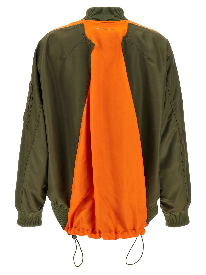 Mm6 By Maison Margiela Asymmetrical Hem Bomber Jacket With Contrast Inserts And Logo Print