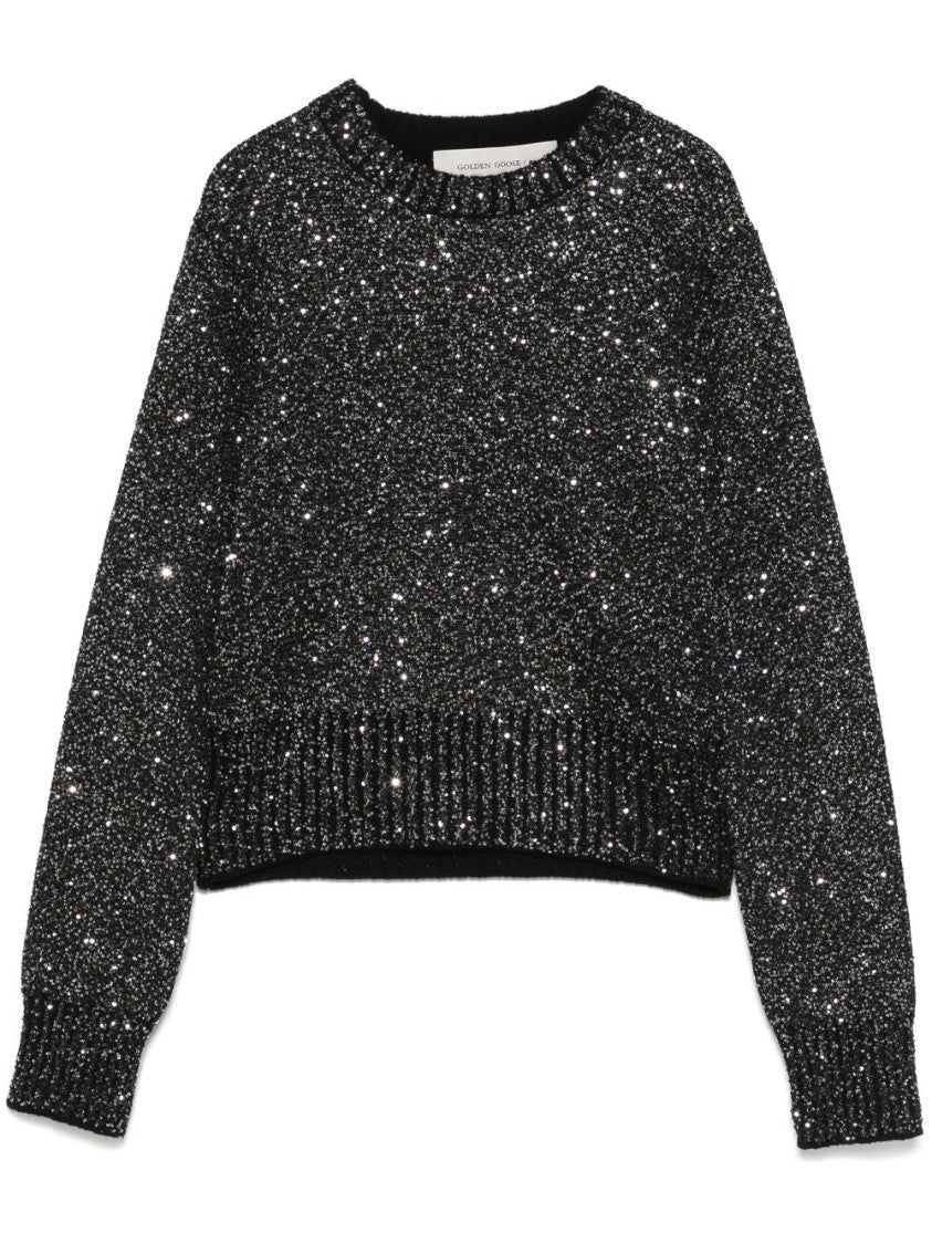 Golden Goose Cropped Black Sweater With Sparkling Finish
