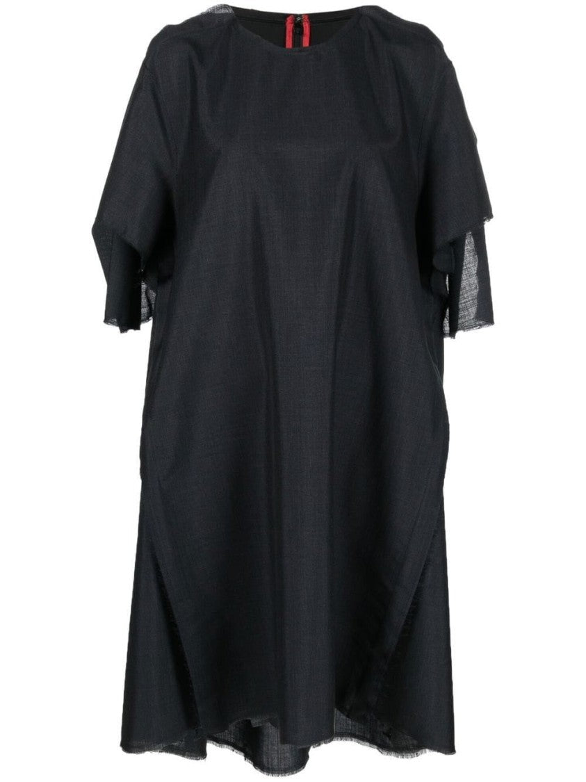 Maison Margiela Fluid Black Midi Dress With Short Sleeves And Sheer Accents