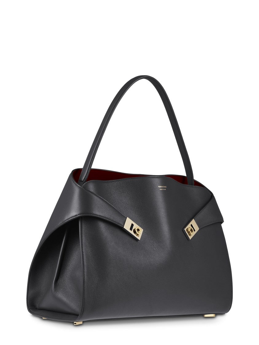 Ferragamo Structured Handbag With Fold-Over Design And Gold-Tone Hardware