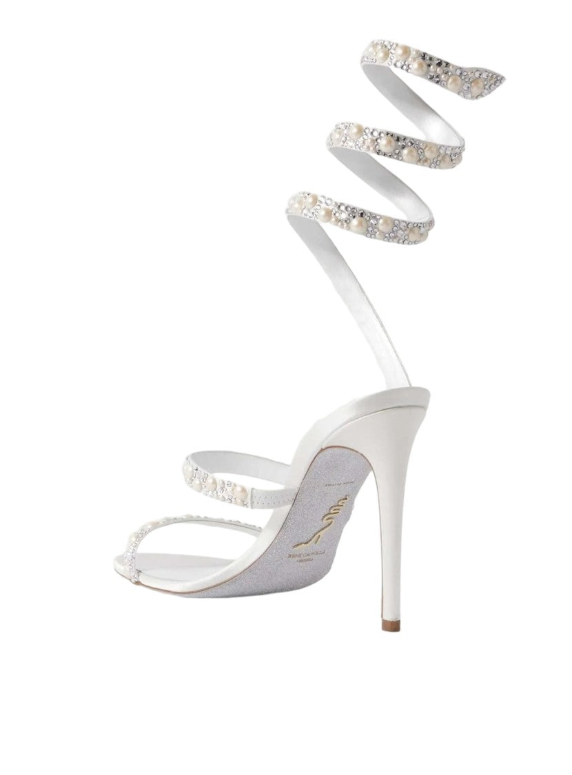 René Caovilla Chandelier Satin Sandals With Crystal