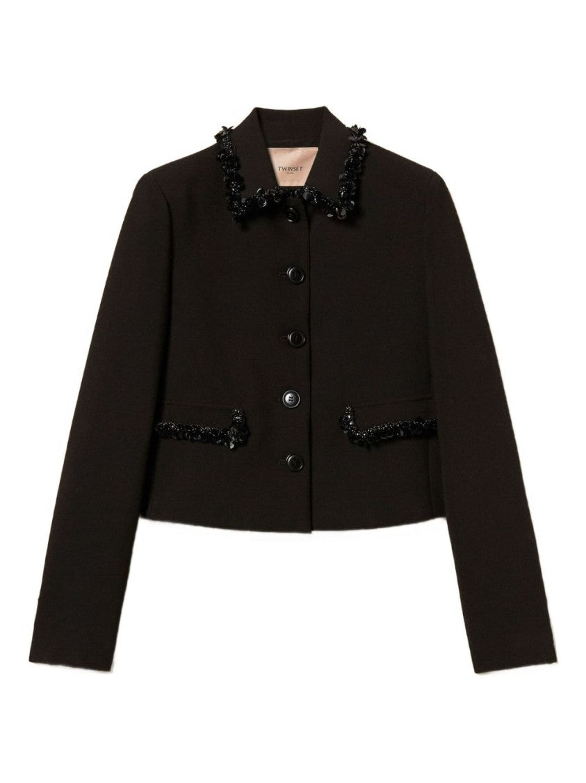 Twin-Set Cropped Tailored Jacket With Decorative Embellishments