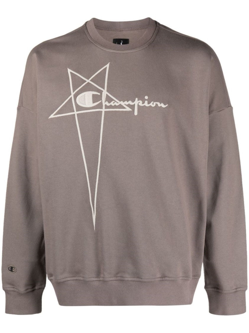 Rick Owens X Champion Relaxed Fit Brown Pullover With Iconic Logo