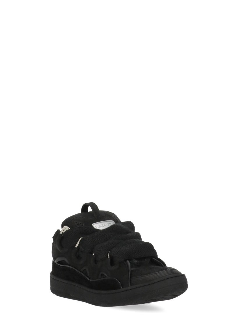 Lanvin Black Herringbone Detail Leather Low-Top Sneakers