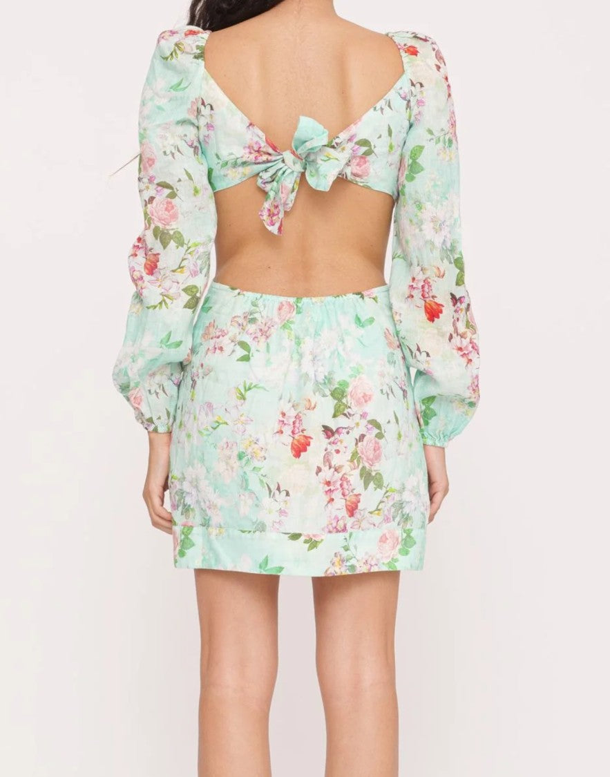 Mc2 Saint Barth Cut-Out Floral Linen Mini Dress