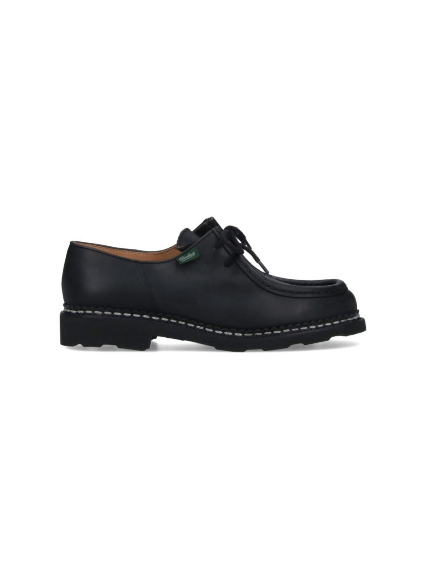Paraboot Rounded Toe Black Calf Leather Derby Shoes