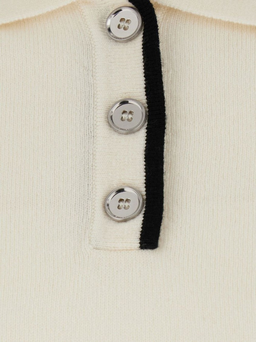 Pinko Cropped White Polo Shirt With Merino Wool