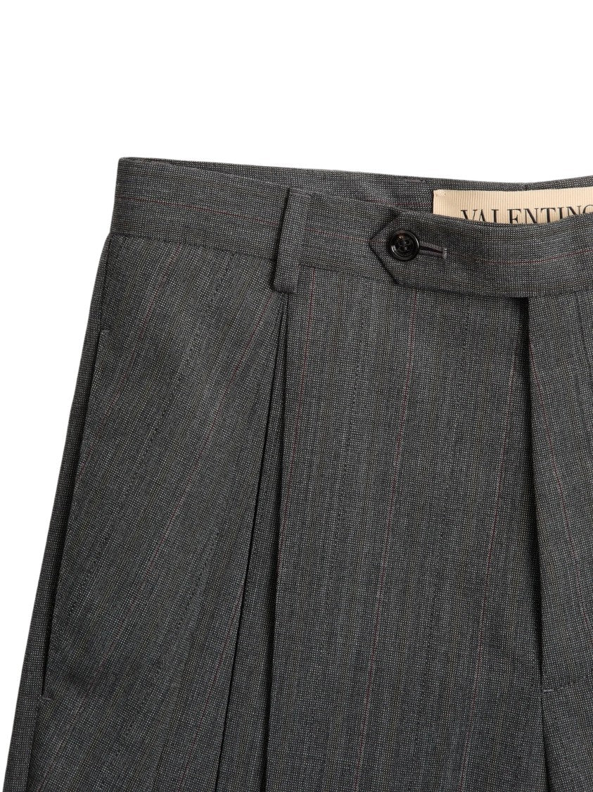 Valentino Pinstripe Wool Trousers With Front Pleats And Concealed Closure