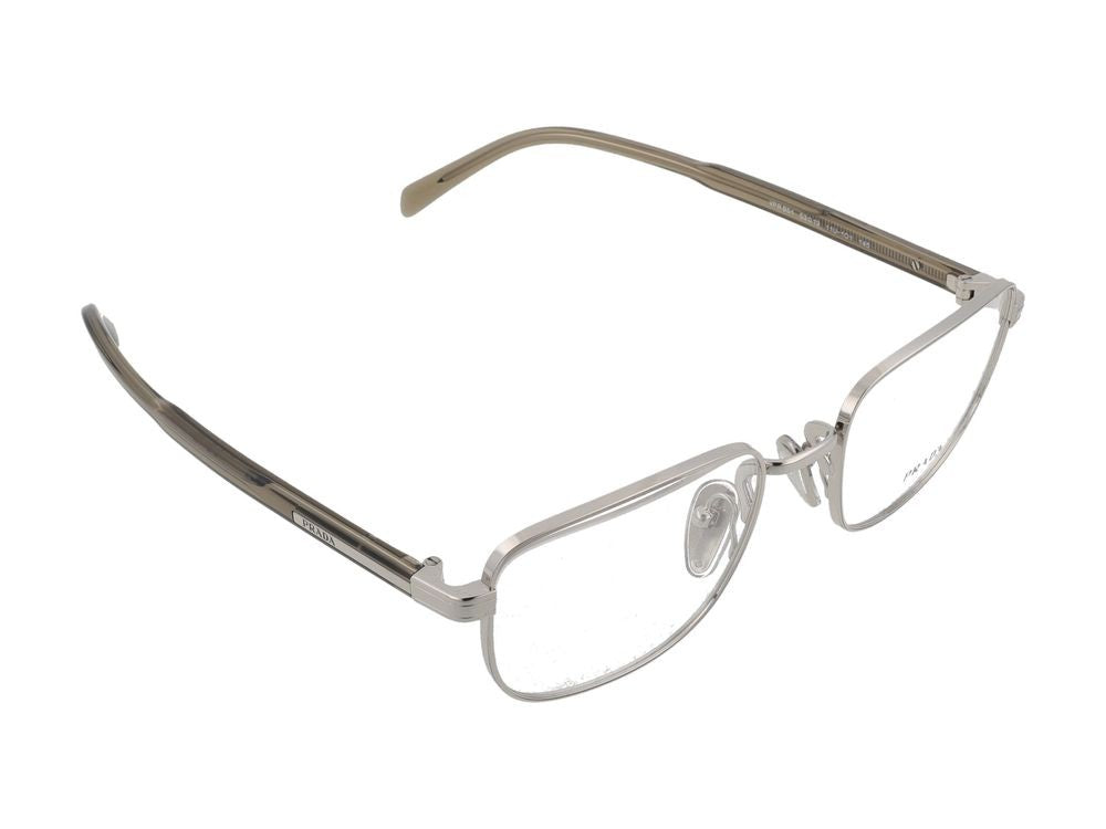 Prada Polished Silver Minimalist Rectangular Frame Eyeglasses