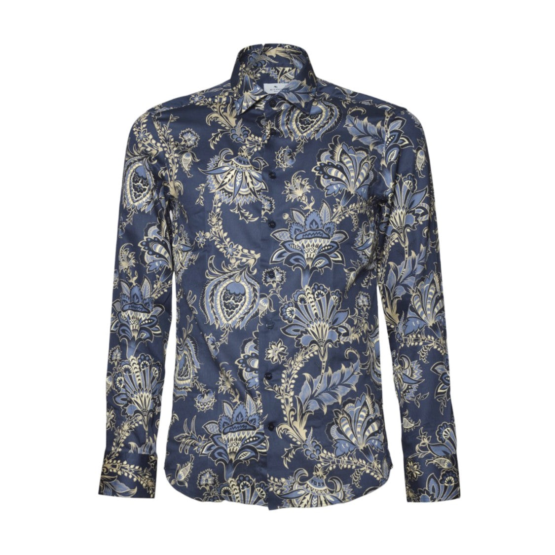 Etro Blue Cotton Shirt Maxi Flowers Print