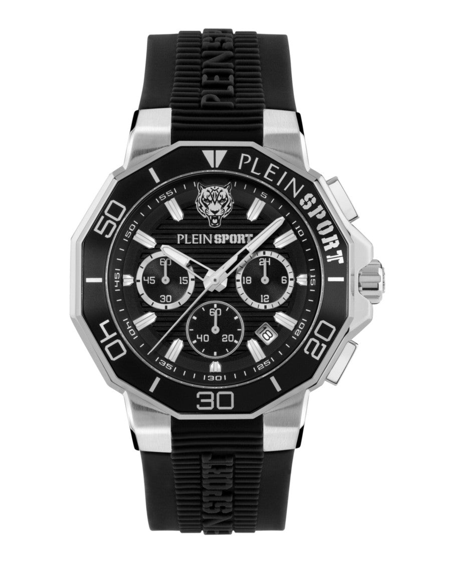 Plein Sport Titan Chronograph Watch With Black Guilloche Dial