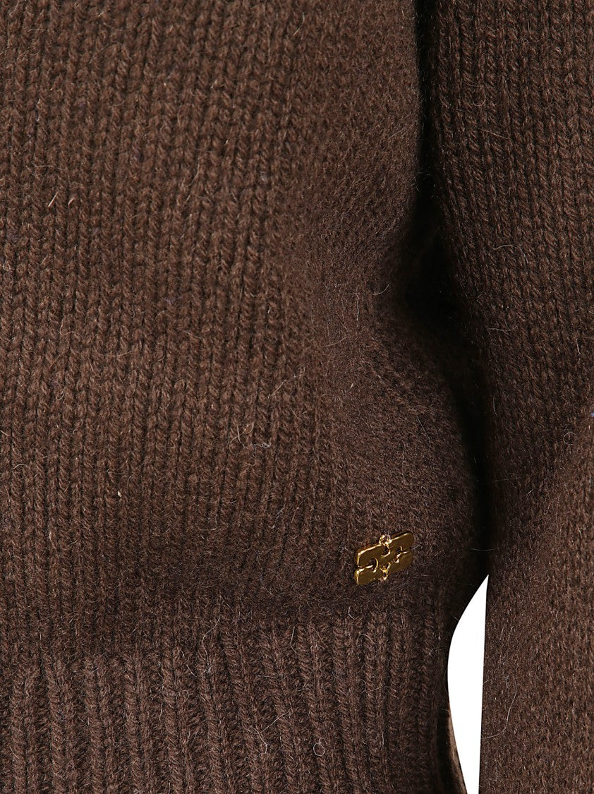 Ganni V-Neck Knit Sweater With Flared Sleeves