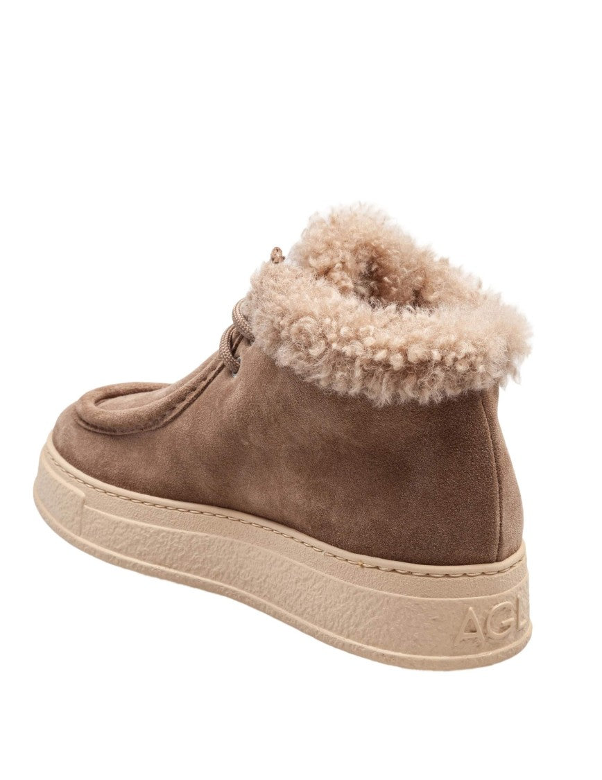 Agl Fergus Suede Sneaker With Sheepskin Lining Taupe