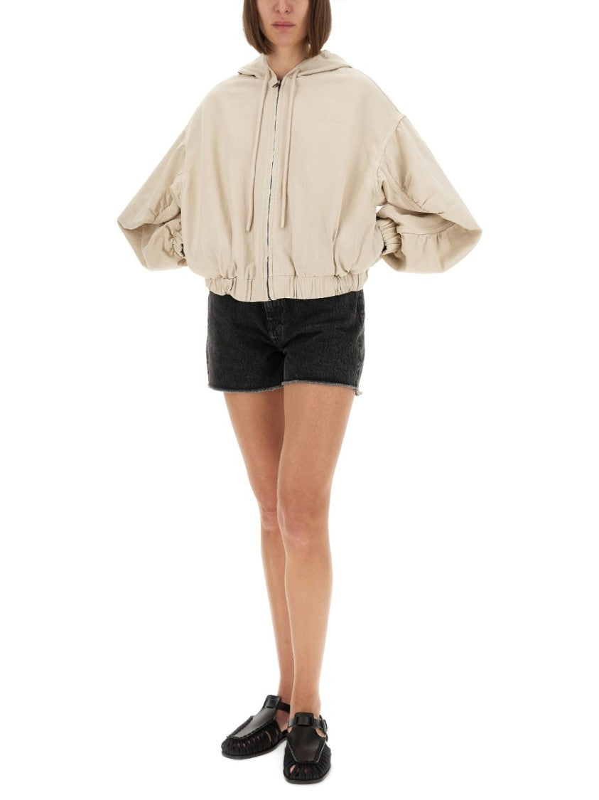 Rotate Birger Christensen Cropped Heavy Cotton Jacket With Drawstring Hood