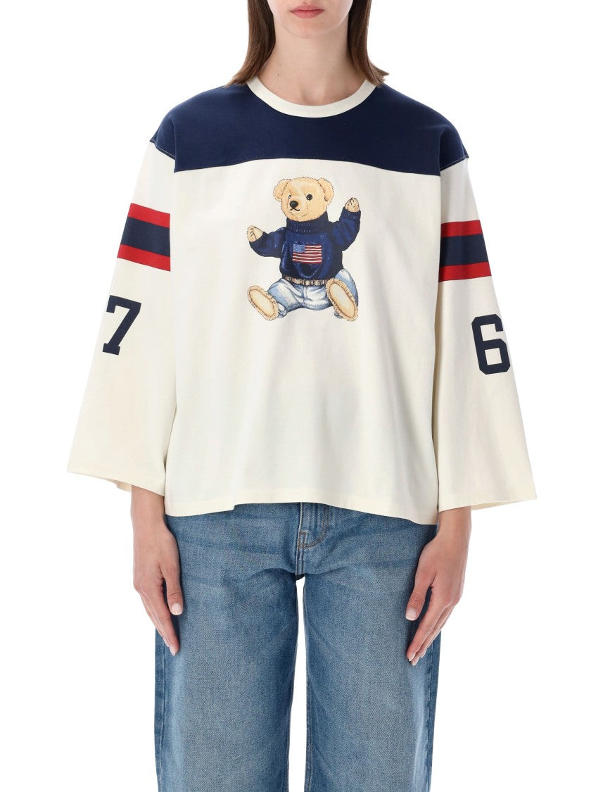 Polo Ralph Lauren Color-Block Knit T-Shirt With Playful Teddy Bear Graphic
