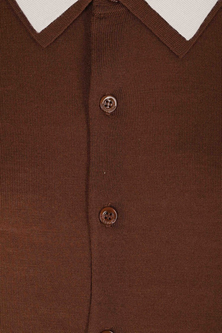 Semi Couture Brown Cassie Ribbed Edge Button Knit Polo Shirt