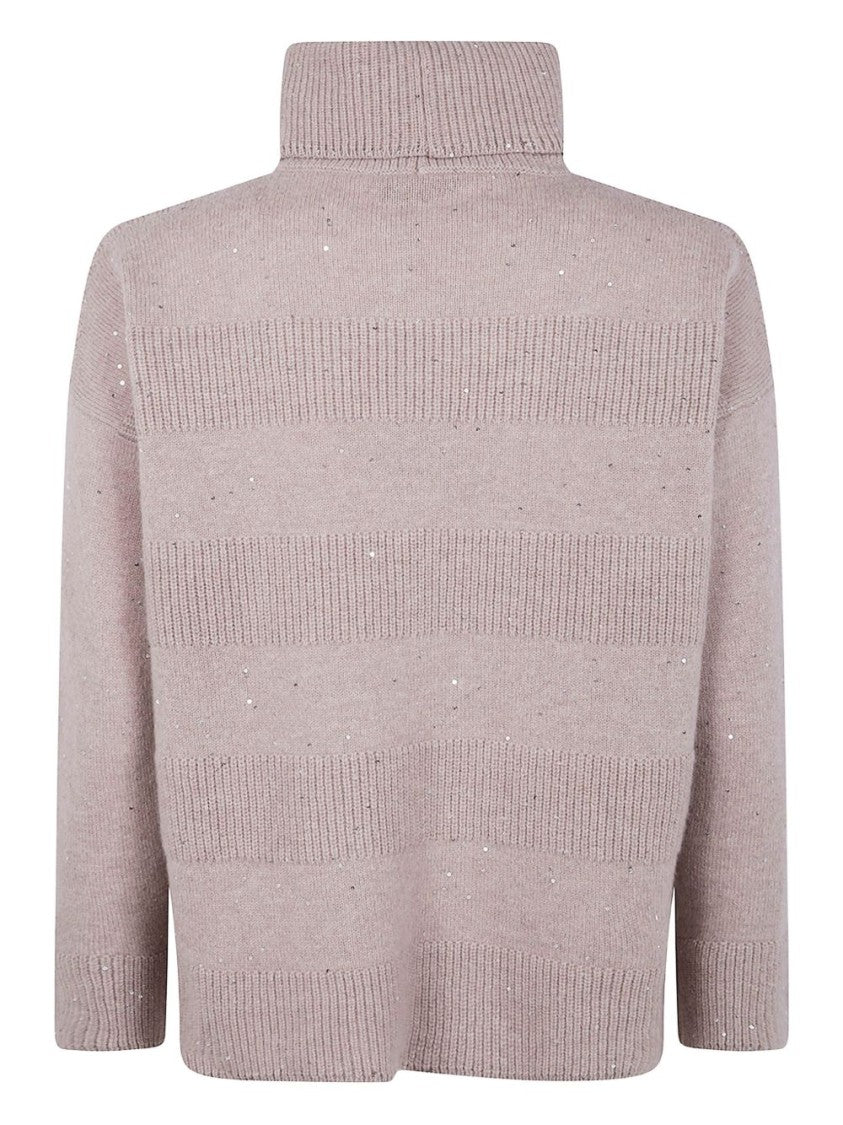 Dexterior Beige Knit Sweater With Turtleneck
