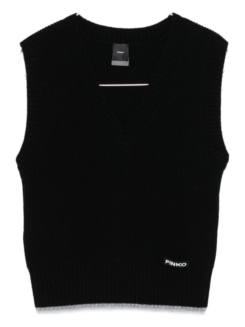 Pinko Ribbed Knit Sleeveless Sweater With V-Neckline