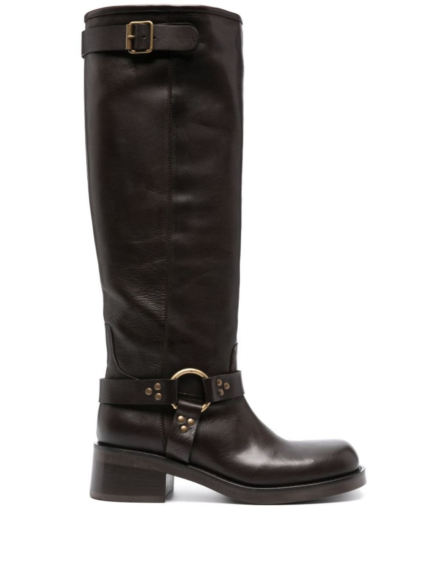 Parosh Mid-Calf Boots With Smooth Finish And Block Heel